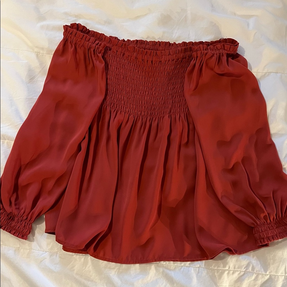 Express Off Shoulder Smocked Peasant Blouse.